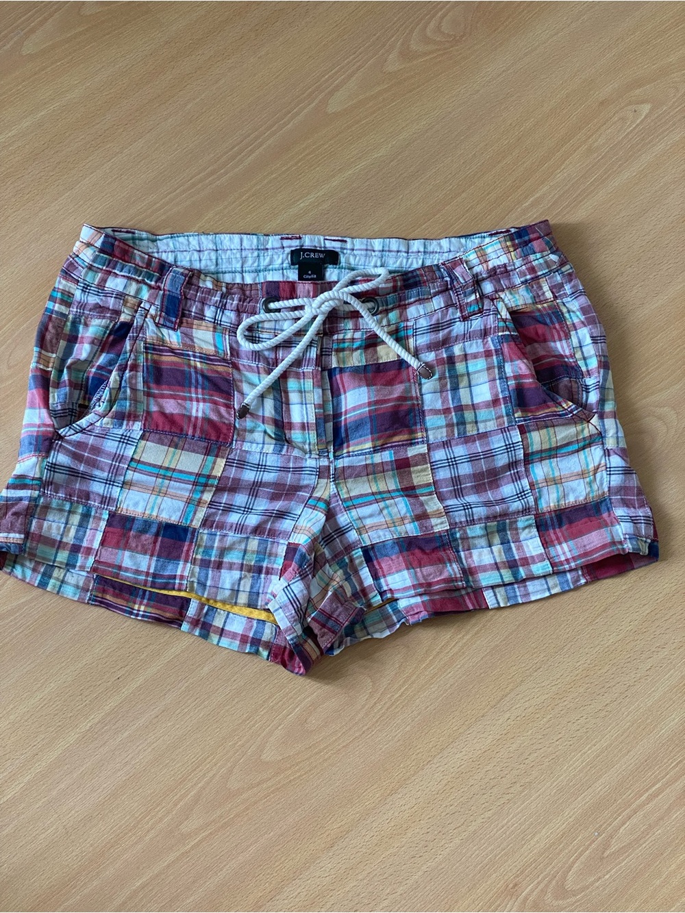 J. Crew Women’s Patchwork Madres Plaid Drawstring Shorts Size 4 Multi-colour.